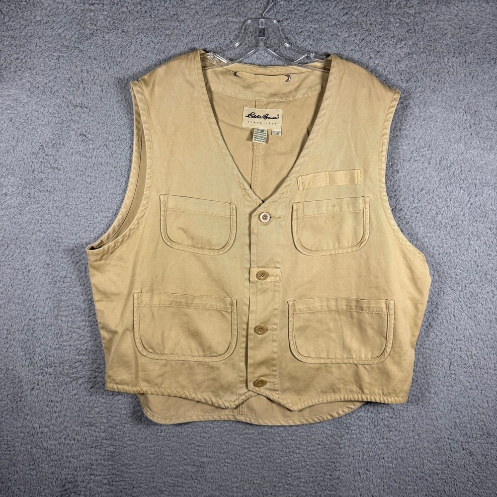Eddie Bauer Mens Tan Cotton Twill Utility Safari Field Vest Large